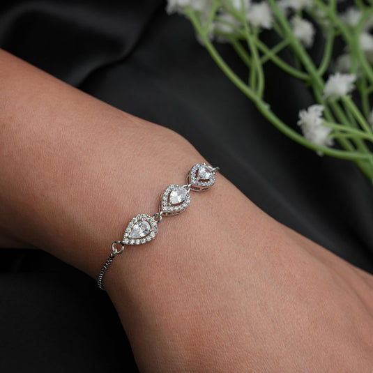 925 Silver Diamond Cutting CZ Adjustable Bracelet - iAMORY