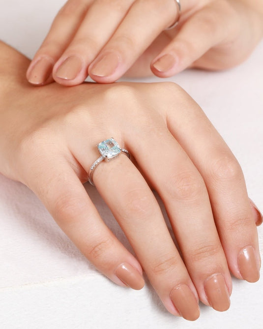 Blue Mirage Solitaire 925 Sterling Silver Ladies Ring - iAMORY