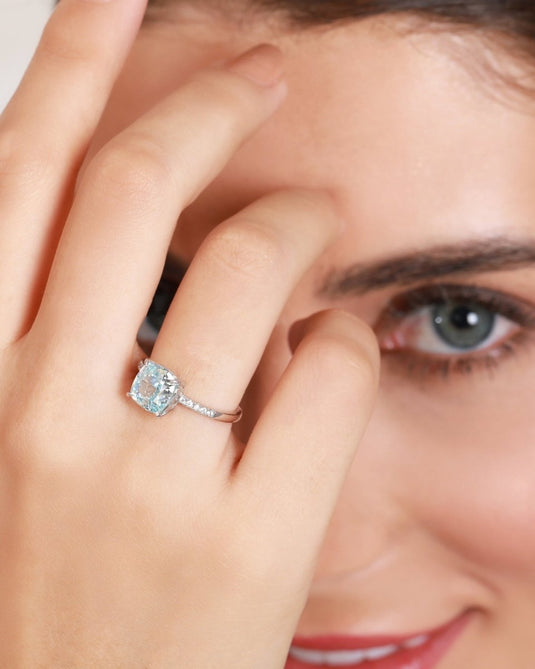 Blue Mirage Solitaire 925 Sterling Silver Ladies Ring - iAMORY