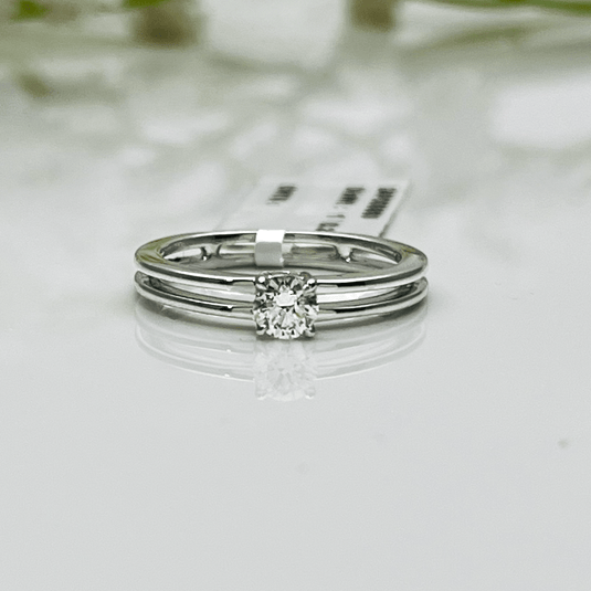 Dual Line Single Pointer Rings– 14KT White Gold - iAMORY