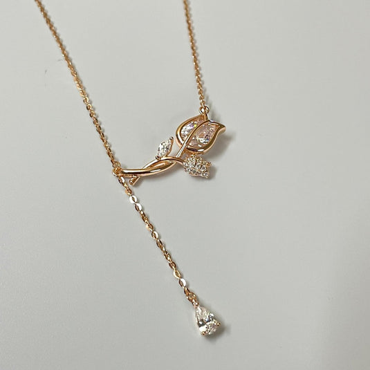 Lush Rose 925 Sterling Silver Lariat Necklace - iAMORY