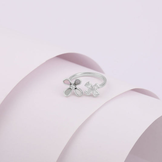 Moonpetal & Crystal Bloom 925 Sterling Silver Ring - iAMORY