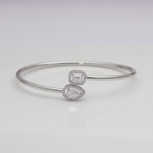Pear & Emerald Dual Diamond Flexi Kada/Bracelet – 14KT White Gold - iAMORY