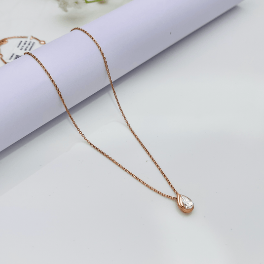 Pear Shape Solitaire Chain Pendant– 14KT Rose Gold - iAMORY