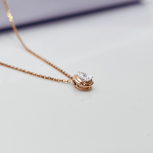Pear Shape Solitaire Chain Pendant– 14KT Rose Gold - iAMORY