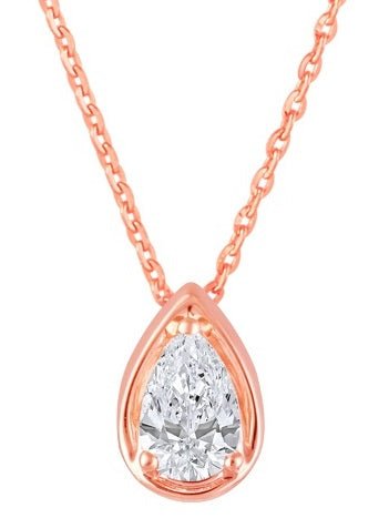Pear Shape Solitaire Chain Pendant– 14KT Rose Gold - iAMORY