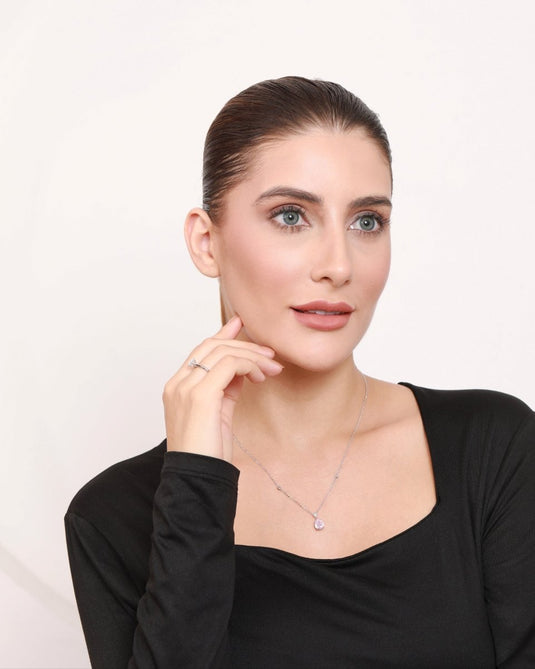 Pink Solitaire Drop 925 Sterling Silver Chain Pendant - iAMORY