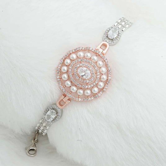 Rose Gold & Silver Pearl Round Kada For Women