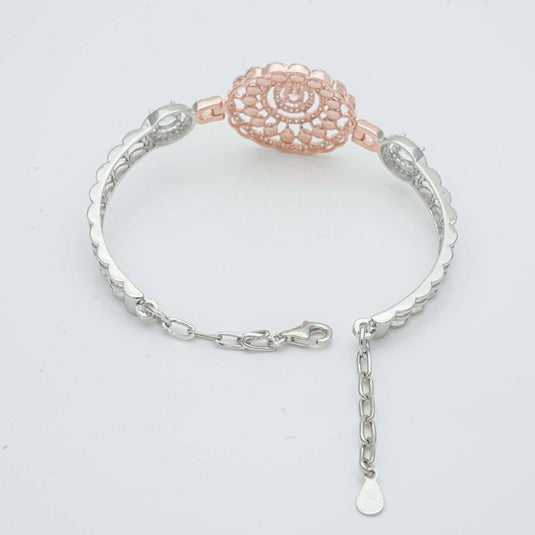 Rose Gold & Silver Pearl Round Kada For Women