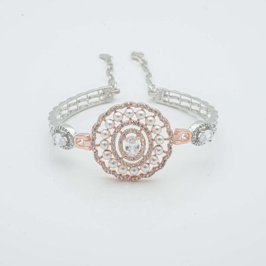 Rose Gold & Silver Pearl Round Kada For Women