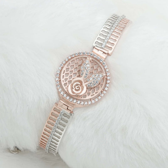 Rose Gold & Silver Rose Petal Kada For Women