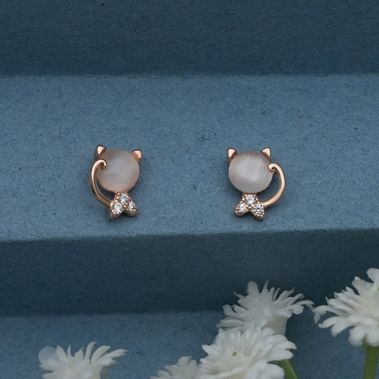 Rosy Kitten 925 Sterling Silver Earrings - iAMORY