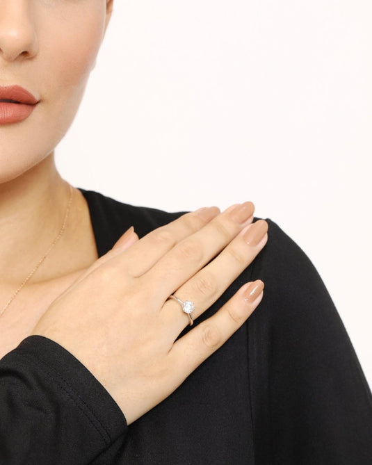 Single Solitaire 925 Sterling Silver Adjustable Ring - iAMORY