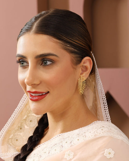 Sun - Kissed Palm Leaf 925 Sterling Silver Earrings - iAMORY