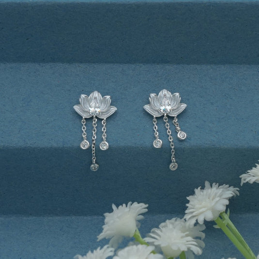 Tranquil Lotus 925 Sterling Silver Earrings - iAMORY