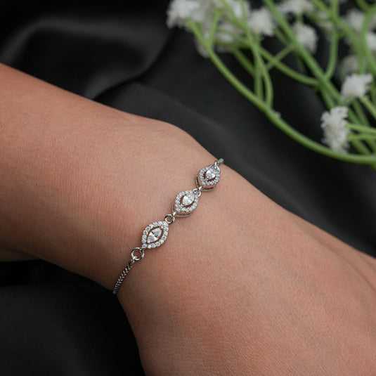 925 Silver Diamond Cutting CZ Adjustable Bracelet - iAMORY