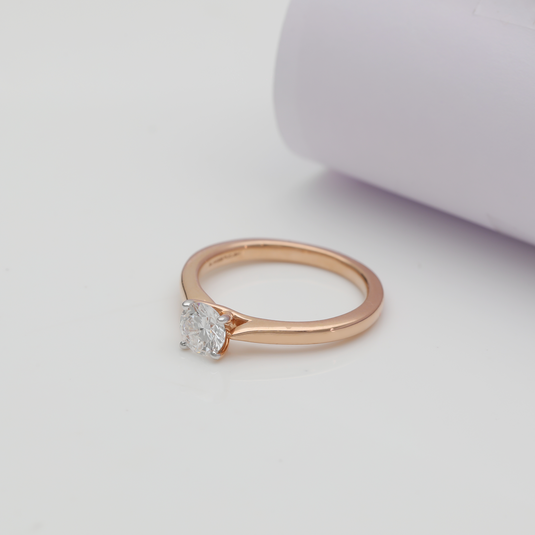 Classic Solitaire Ladies Ring– 14KT Rose Gold side angle
