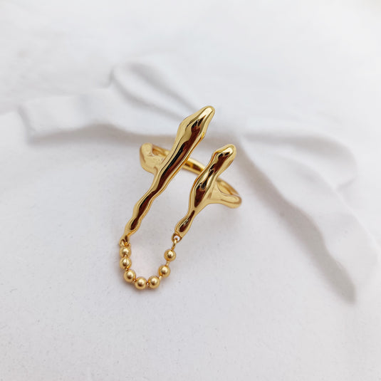 Sculpted Fluid Chain Ring 925 Sterling Silver