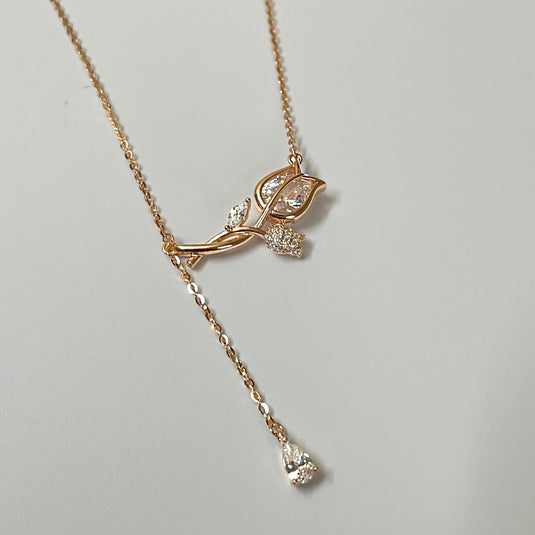 Lush Rose 925 Sterling Silver Lariat Necklace 