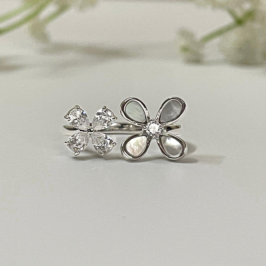 Moonpetal & Crystal Bloom 925 Sterling Silver Ring
