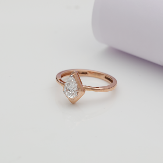 Pear Solitaire Ladies Ring– 14KT Rose Gold side angle
