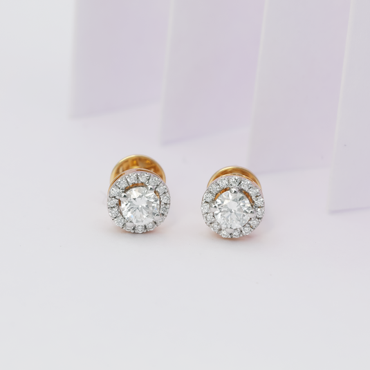 Round Solitaire Earrings– 14KT Yellow Gold
