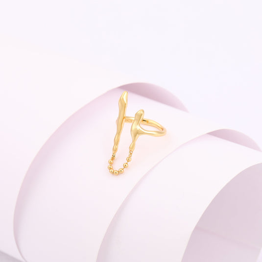 Sculpted Fluid Chain Ring 925 Sterling Silver