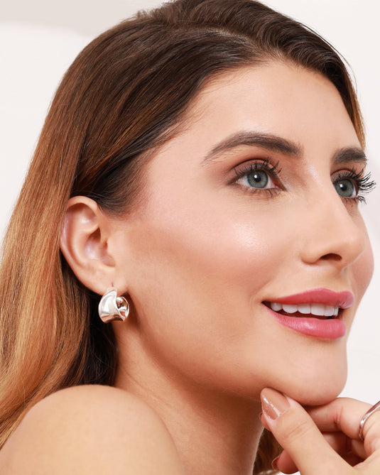 Sculpted Shine Hoops 925 Sterling Silver Earrings Model 