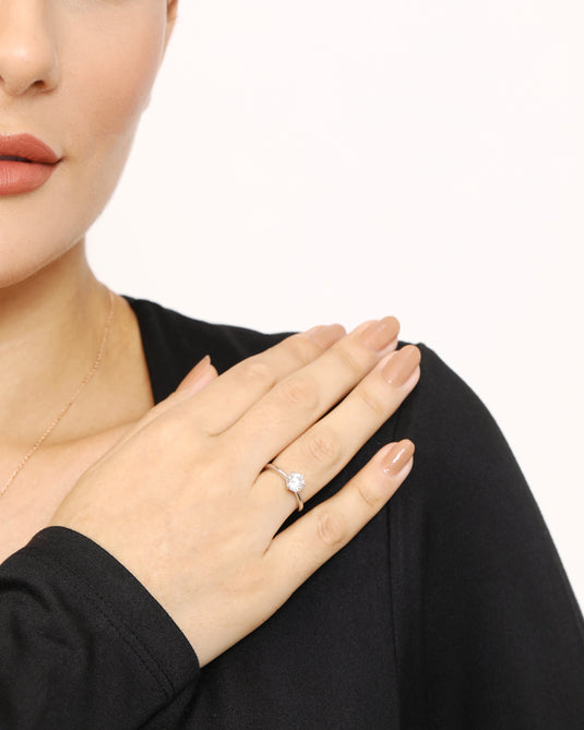 Single Solitaire 925 Sterling Silver Adjustable Ring Model 