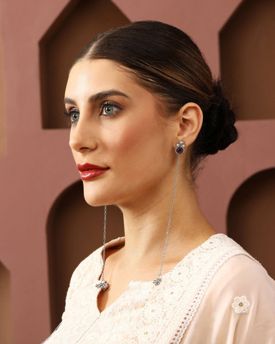 Dejhoor Noor - e - Gul 925 Sterling Silver Earrings - iAMORY