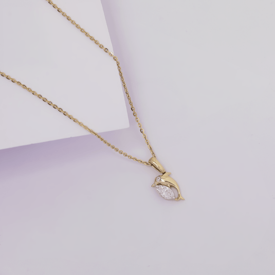 Dolphin Lab-grown Diamond Pendant with Chain – 14Kt Yellow Gold