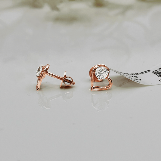 Heart Shape Round Pointers Earrings– 14KT Rose Gold - iAMORY