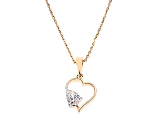 Heart Shaped Chain Pendant with Pear Solitaire– 14KT Rose Gold - iAMORY