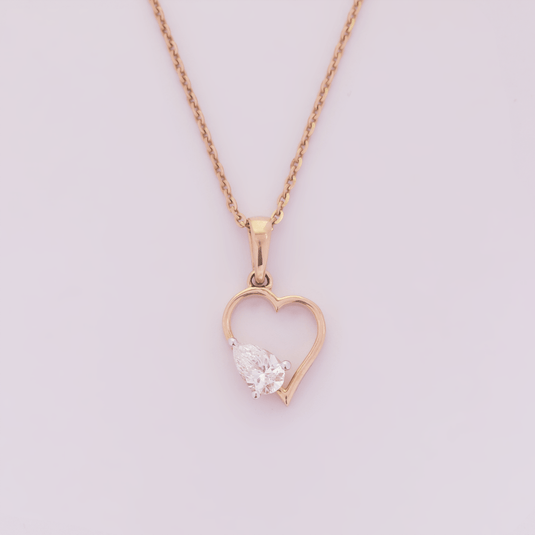 Heart Shaped Chain Pendant with Pear Solitaire– 14KT Rose Gold