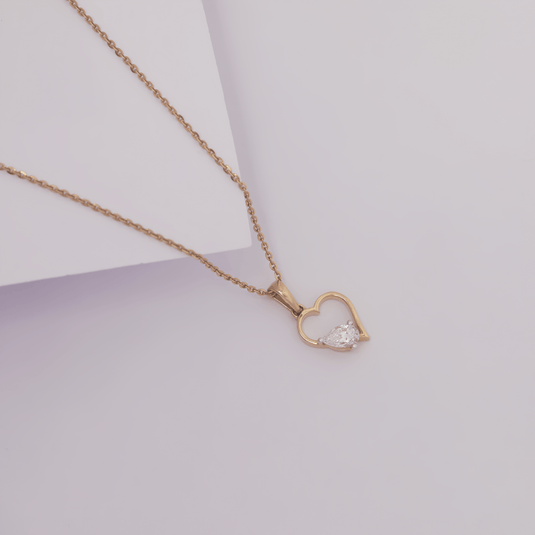 Heart Shaped Chain Pendant with Pear Solitaire– 14KT Rose Gold side