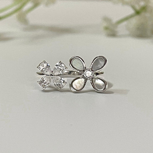 Moonpetal & Crystal Bloom 925 Sterling Silver Ring - iAMORY