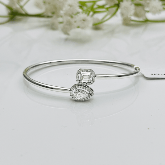 Pear & Emerald Dual Diamond Flexi Kada/Bracelet – 14KT White Gold - iAMORY