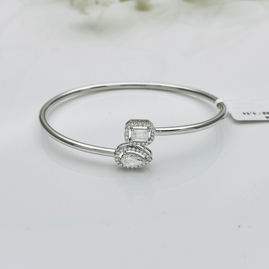 Pear & Emerald Dual Diamond Flexi Kada/Bracelet – 14KT White Gold - iAMORY