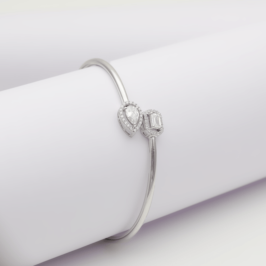 Pear & Oval Dual Diamond Flexi Kada / Bracelet – 14KT Yellow Gold silde sngle