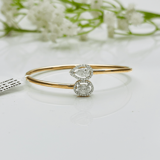 Pear & Oval Dual Diamond Flexi Kada / Bracelet – 14KT Yellow Gold - iAMORY