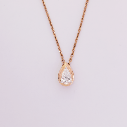 Pear Shape Solitaire Chain Pendant– 14KT Rose Gold