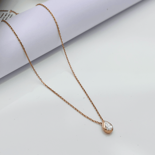 Pear Shape Solitaire Chain Pendant– 14KT Rose Gold - iAMORY