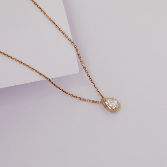 Pear Shape Solitaire Chain Pendant– 14KT Rose Gold side