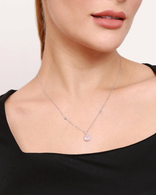 Pink Solitaire Drop 925 Sterling Silver Chain Pendant - iAMORY