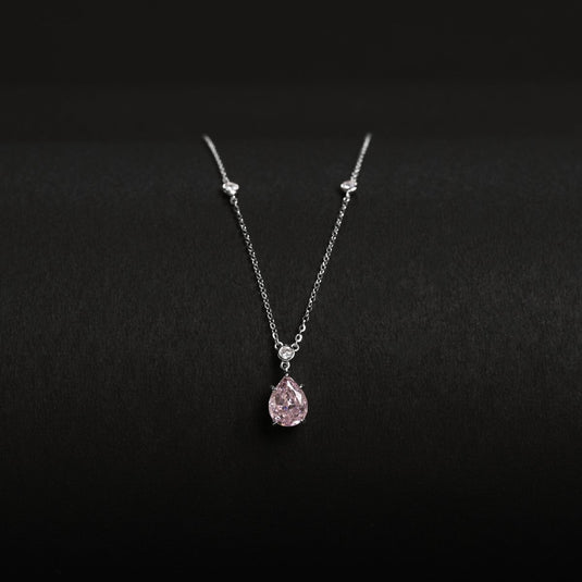 Pink Solitaire Drop 925 Sterling Silver Chain Pendant - iAMORY