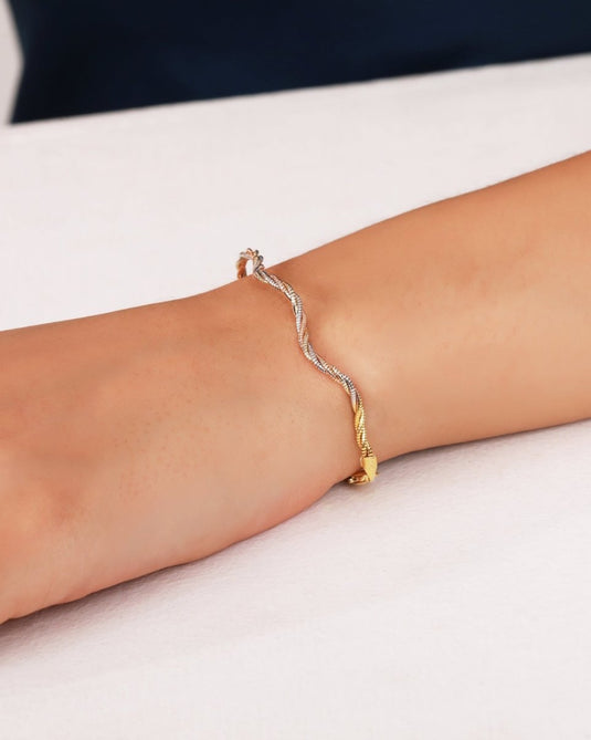 Rope 3 Tone Zig - Zag Italian Bracelet - 925 Sterling Silver - iAMORY