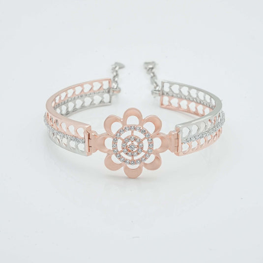 Rose Gold & Silver Flower CZ Kada For Women - iAMORY