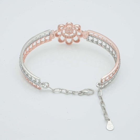 Rose Gold & Silver Flower CZ Kada For Women - iAMORY
