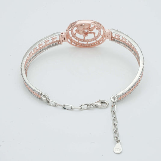 Rose Gold & Silver Flower Design CZ Kada For Women