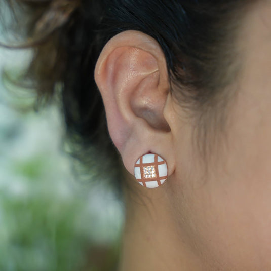 Rose Gold & Silver Ivory Grid Earrings - iAMORY